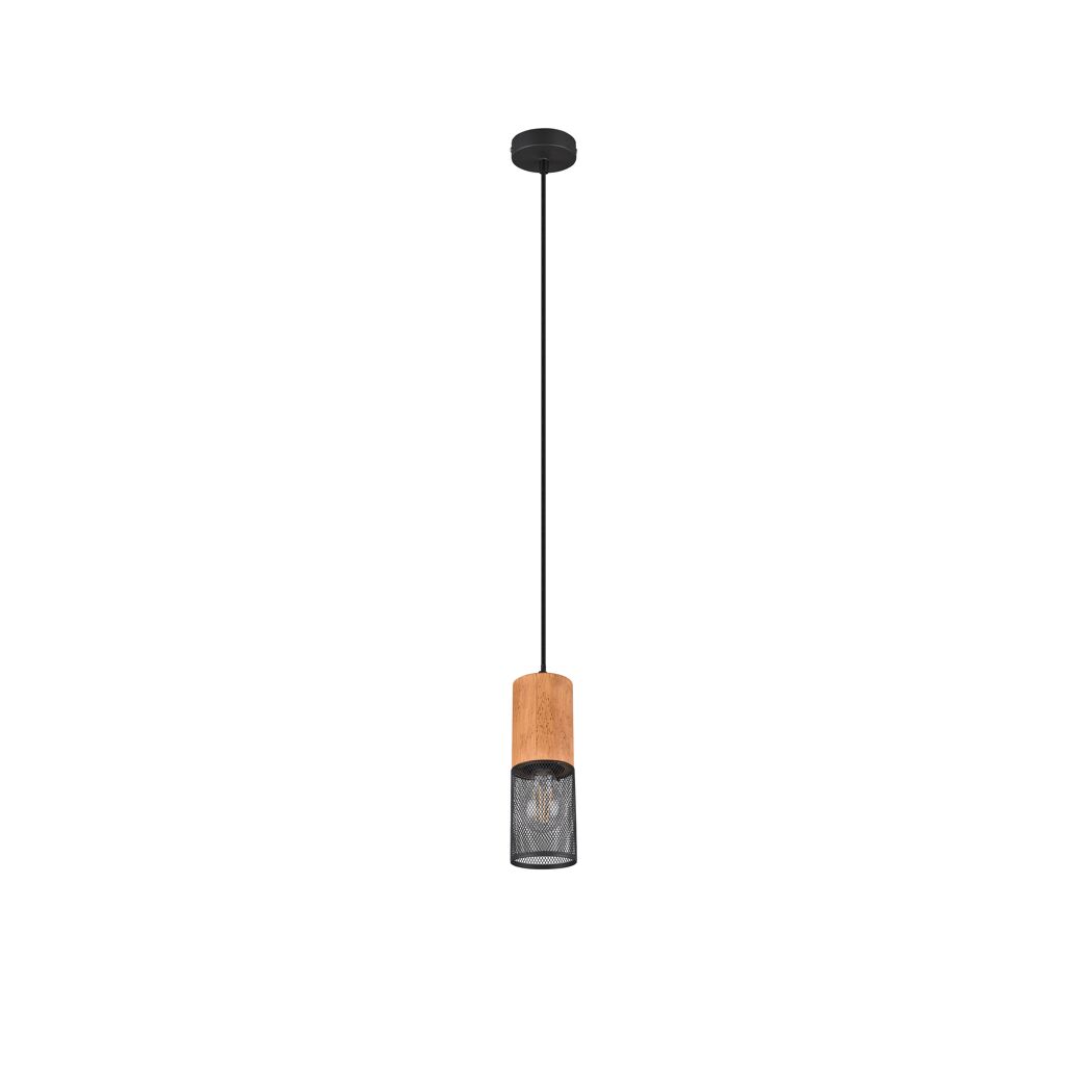 Hängelampe TOSH mit Holz und Metallgitter