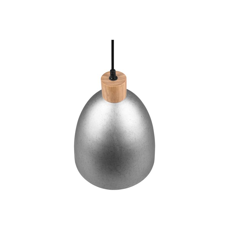 Silberne Pendelleuchte JAGGER mit Holzdetail