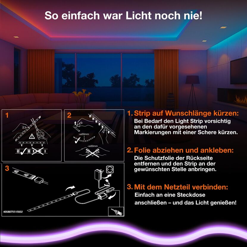 LED-Lichtband 'Smart+ WiFi Flex' RGB + TW 8,5 W 720 lm dimmbar, 200 cm