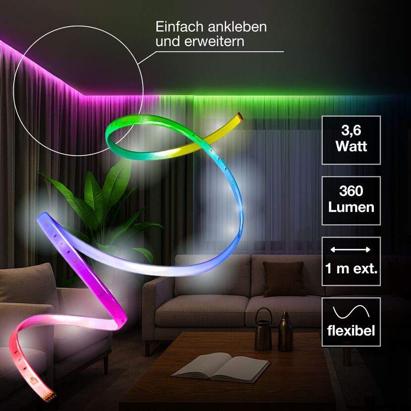 LED-Lichtband 'Smart+ WiFi Flex' RGB + TW 3,6 W 360 lm dimmbar, 100 cm