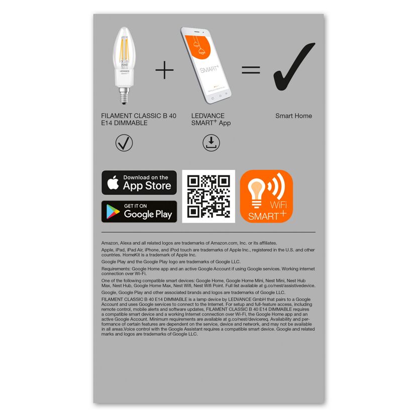 LED-Filament Kerzenlampe 'Smart+ WiFi CLB' warmweiß 4 W E14 470 lm, dimmbar