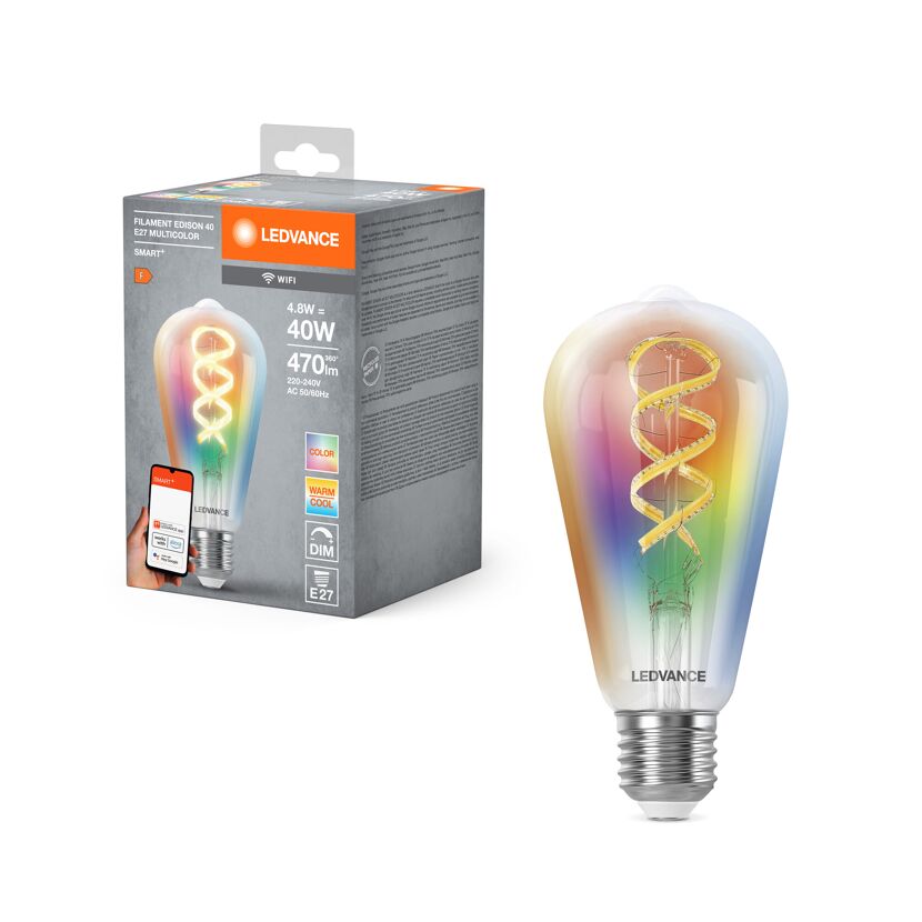 LED-Filament Lampe 'Smart+WiFi Edison' RGBTW 4,8 W E27 470 lm, dimmbar