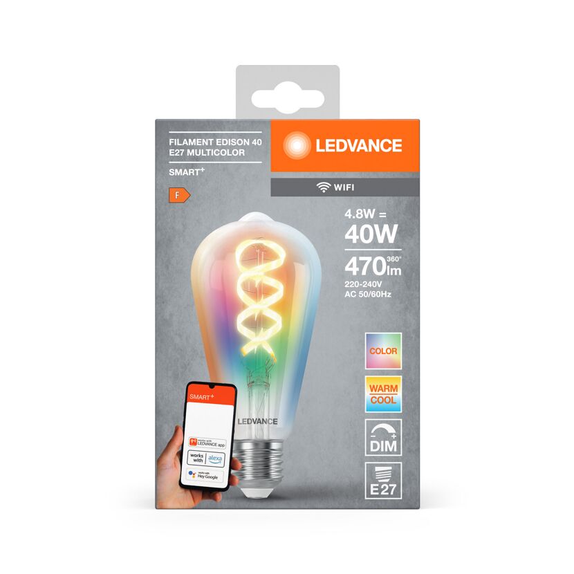 LED-Filament Lampe 'Smart+WiFi Edison' RGBTW 4,8 W E27 470 lm, dimmbar