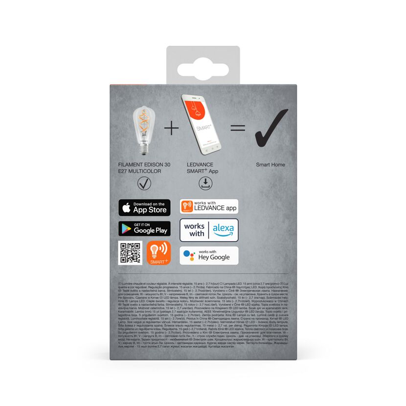 LED-Filament Lampe 'Smart+WiFi Edison' RGBTW 4,8 W E27 470 lm, dimmbar