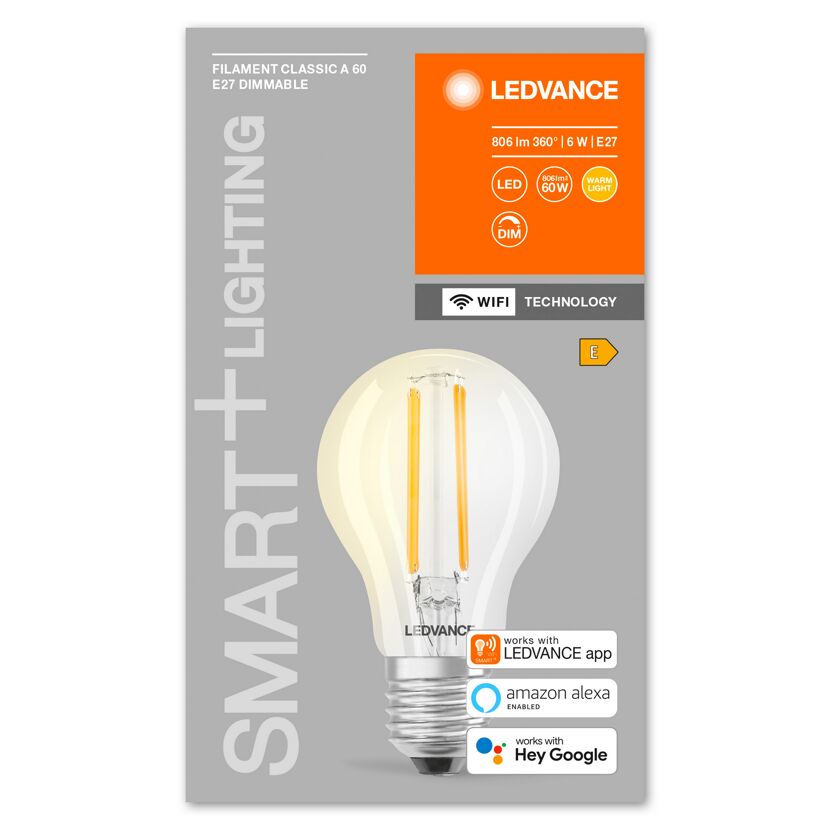 LED-Filament Lampe 'Smart+ WiFi CLA' warmweis 6 W E27 806 lm, dimmbar