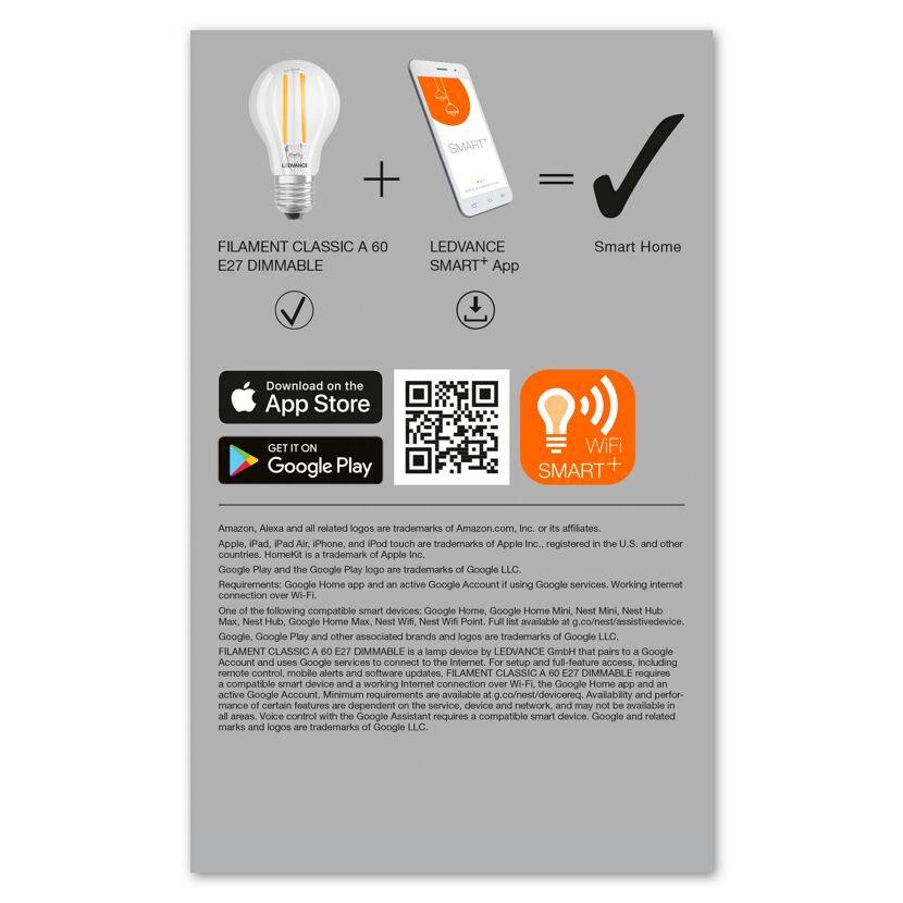 LED-Filament Lampe 'Smart+ WiFi CLA' warmweis 6 W E27 806 lm, dimmbar