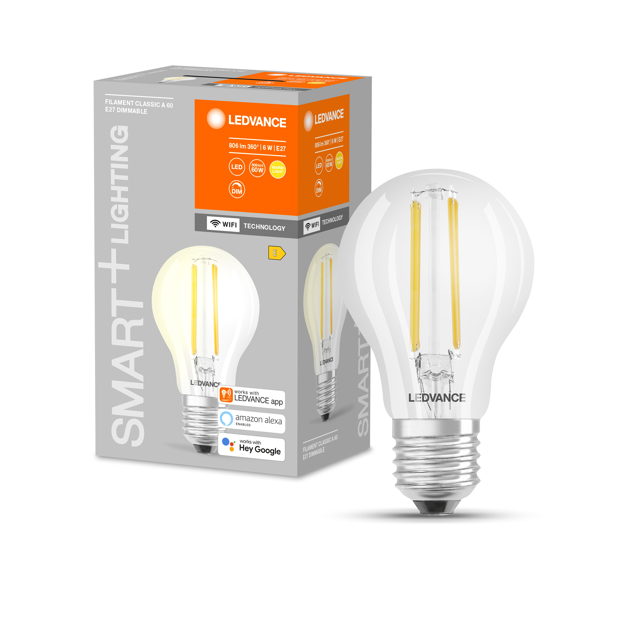 LED-Filament Lampe 'Smart+ WiFi CLA' warmweis 6 W E27 806 lm, dimmbar + product picture