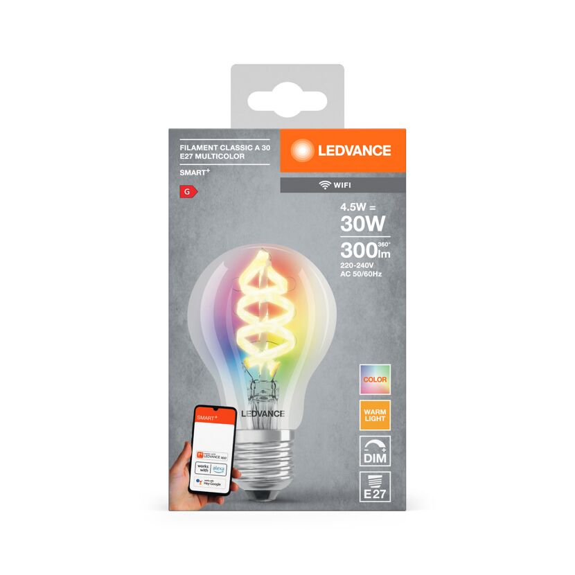 LED-Filament Lampe 'Smart+ WiFi CLA' RGBW 4,5 W E27 300 lm, dimmbar
