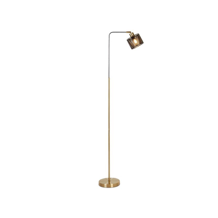 Goldene Stehleuchte mit schwarzem Lampenschirm