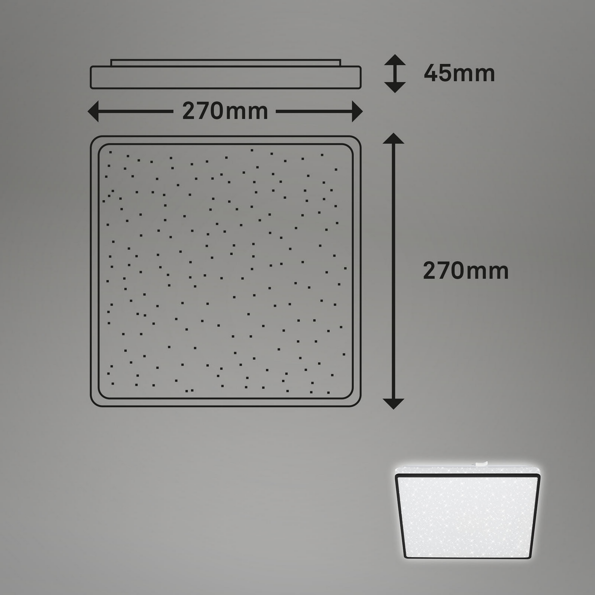 Quadratische LED-Deckenleuchte mit Sternenhimmel-Effekt