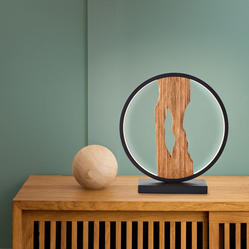 LED-Tischleuchte 'Chaumont' holzfarben/schwarz 28 cm