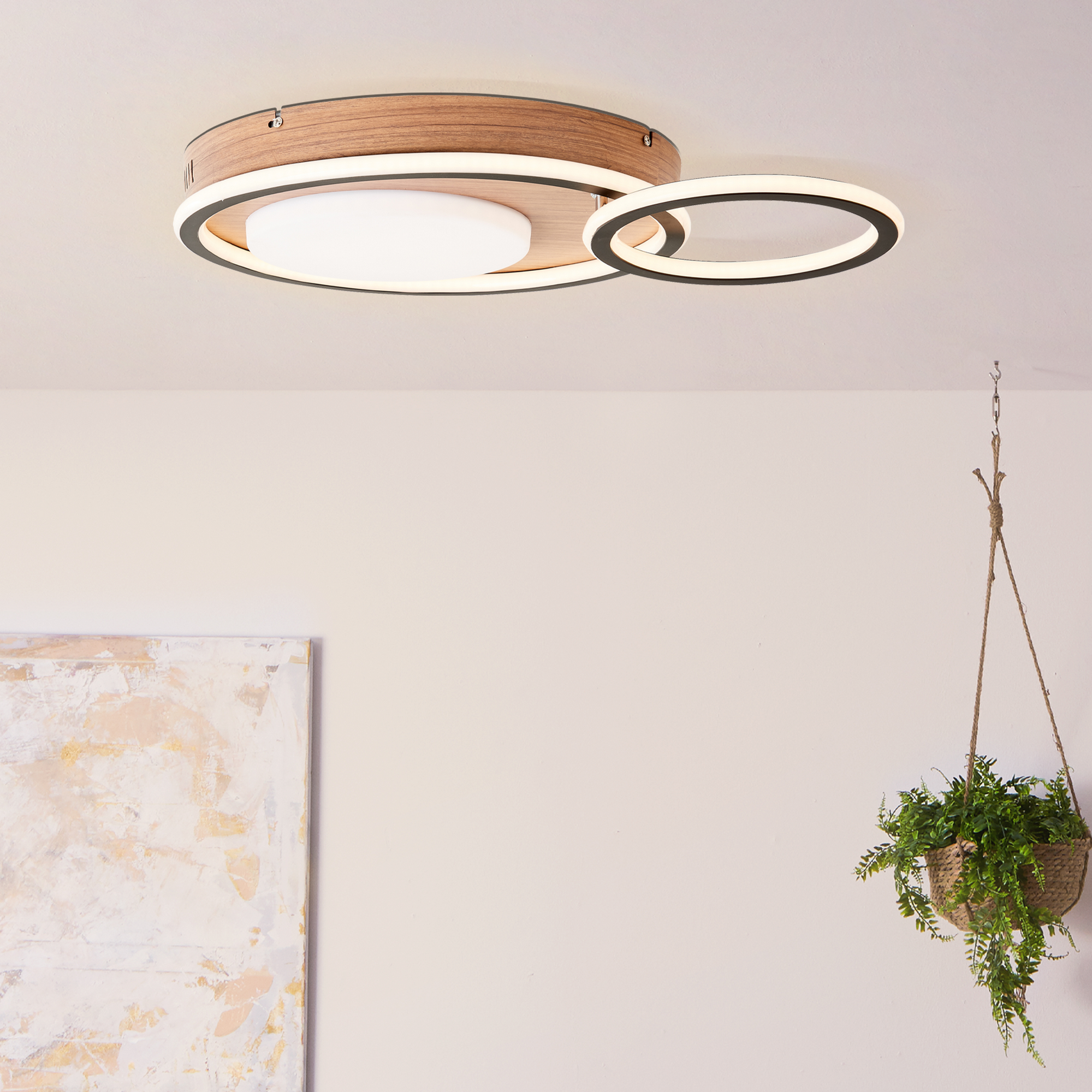 LED-Deckenleuchte 'Karney' holzfarben/schwarz Ø 39,4 cm