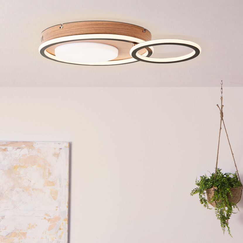 LED-Deckenleuchte 'Karney' holzfarben/schwarz Ø 39,4 cm