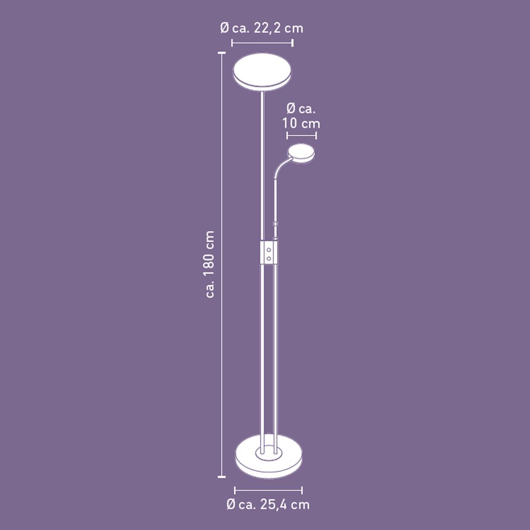 LED-Stehlampe 'Smilla' dimmbar 29 W 750 lm warmweiß Ø 25,4 x 180 cm