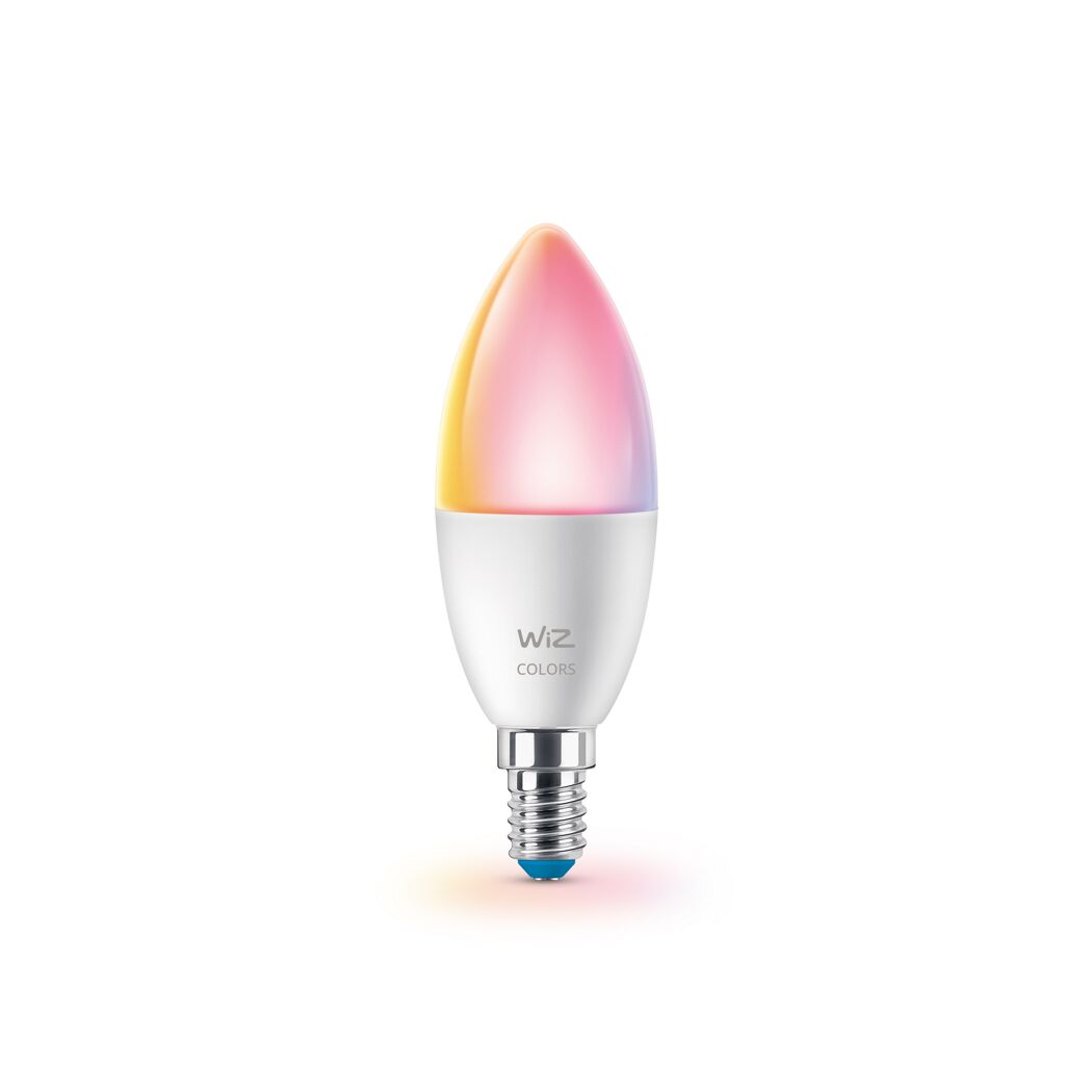 Dimmbares WiZ Colors LED-Leuchtmittel E14 mit Farbwechsel.