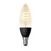 Goldene Philips Hue LED-Kerzenlampe mit E14 Sockel.