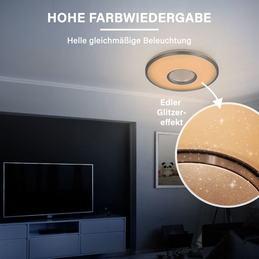 LED-Deckenleuchte 'Shining Silverstar' dimmbar 24 W 2000 lm warmweiß bis tageslichtweiß Ø 49 x 7,5 cm