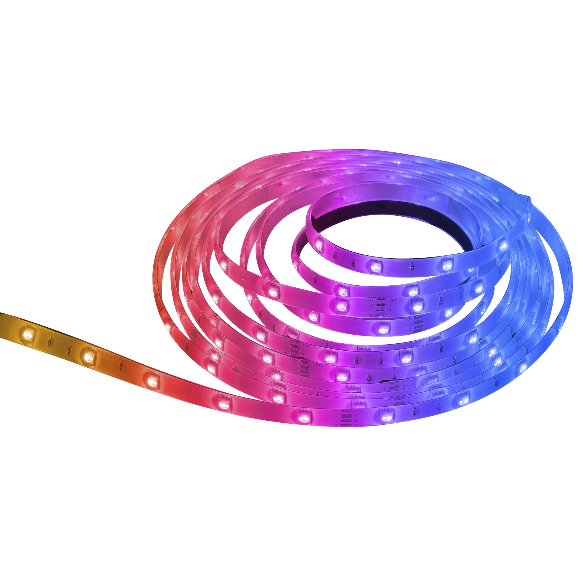 Aufgerollter LED-Strip in Regenbogenfarben