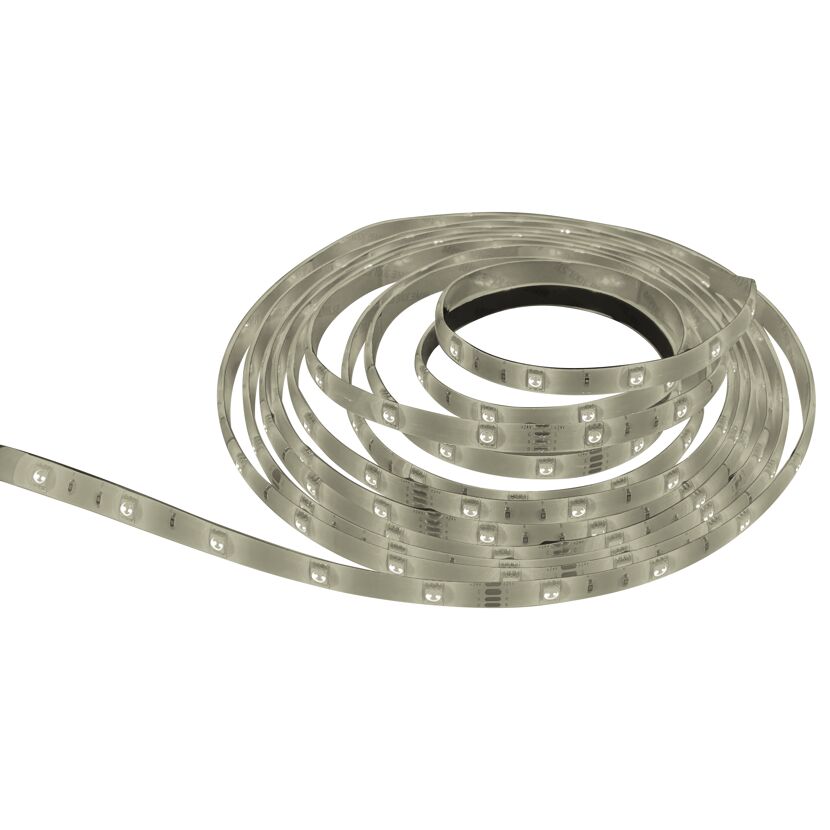 Aufgerollter LED-Strip auf weißem Hintergrund.