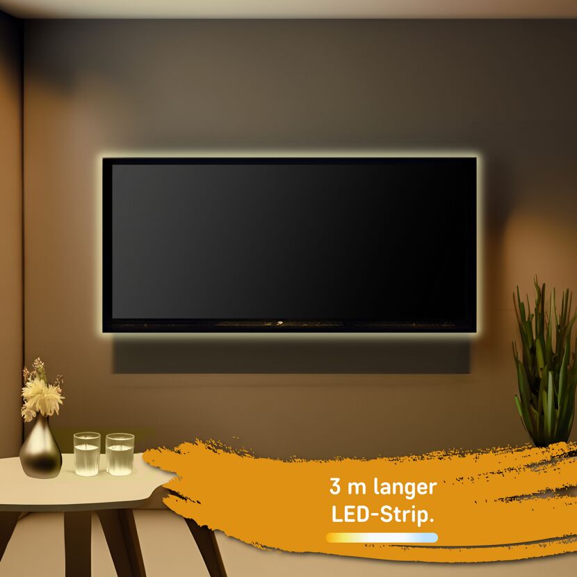 LED-Strip an einem Fernseher.