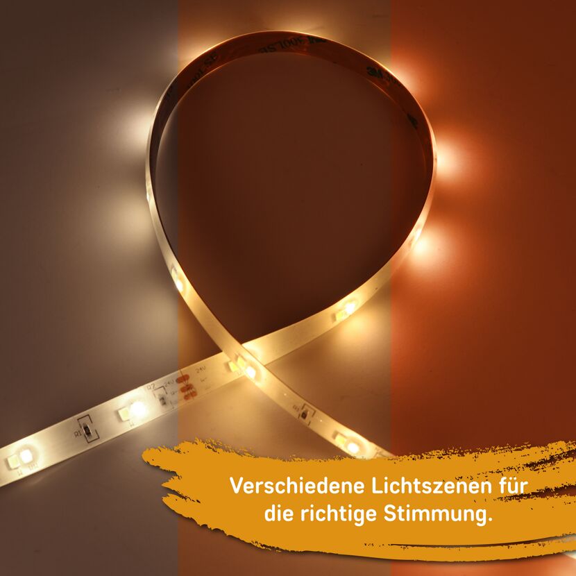 LED-Strip leuchtet warmweiß.