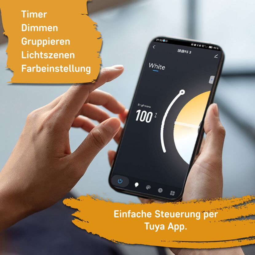 Person steuert Licht per Tuya App.