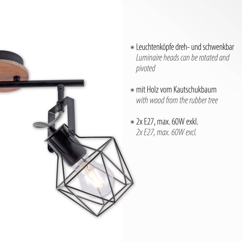 Wand- und Deckenleuchte 'Jaro' holzfarben/schwarz 61 x 28 x 31 cm