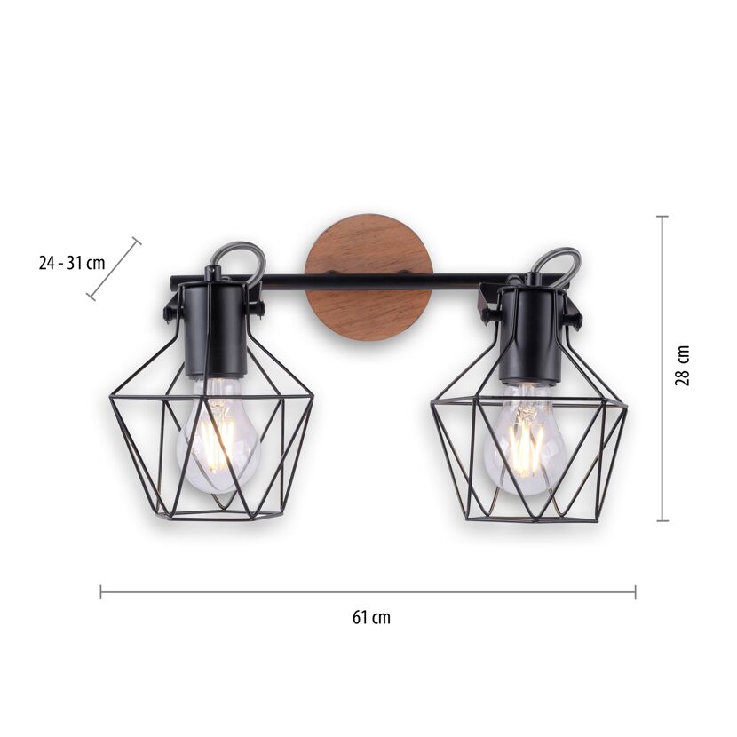 Wand- und Deckenleuchte 'Jaro' holzfarben/schwarz 61 x 28 x 31 cm