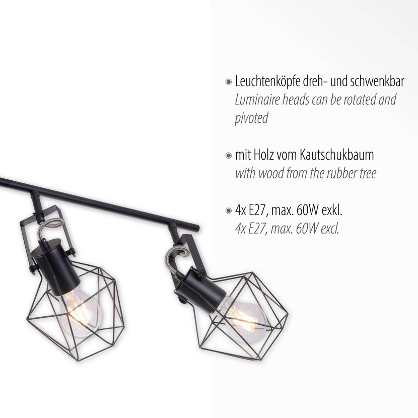 Wand- und Deckenleuchte 'Jaro' holzfarben/schwarz 110 x 109 x 30,5 cm