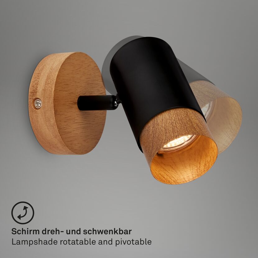 Spotleuchte holzfarben/schwarz Ø 9 x 14 x 12 cm, 1-flammig