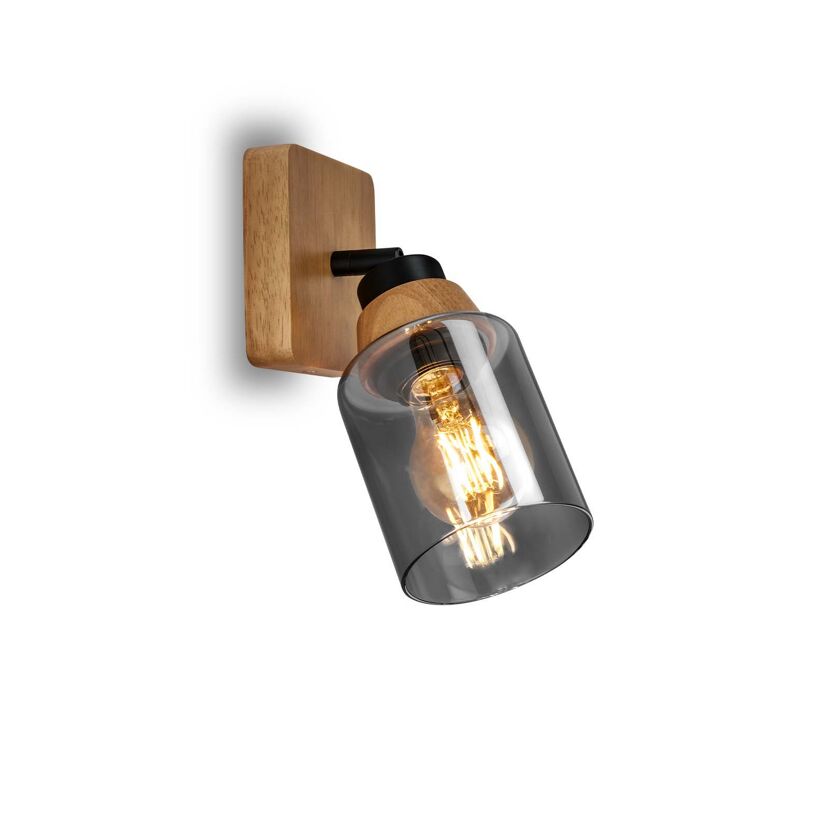 Spotleuchte holzfarben Rauchglas Ø 11 x 11,5 cm, 1-flammig