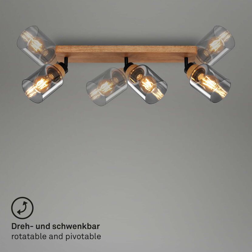 Spotleuchte holzfarben Rauchglas Ø 11 x 50 x 11,5 cm, 3-flammig