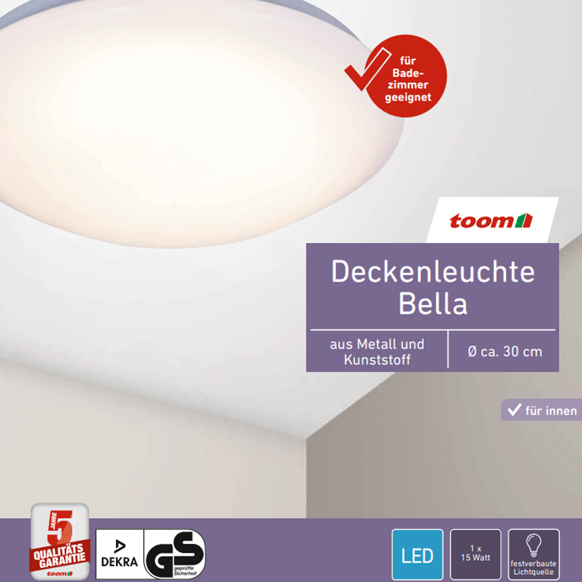 Deckenleuchte Ø 30 cm Schutzart IP44 für Feuchträume + product picture