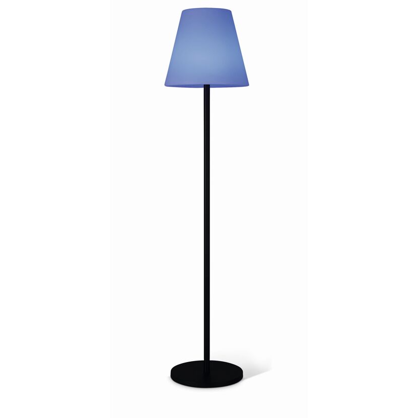 Blaue Solar-Stehleuchte mit schwarzem Ständer