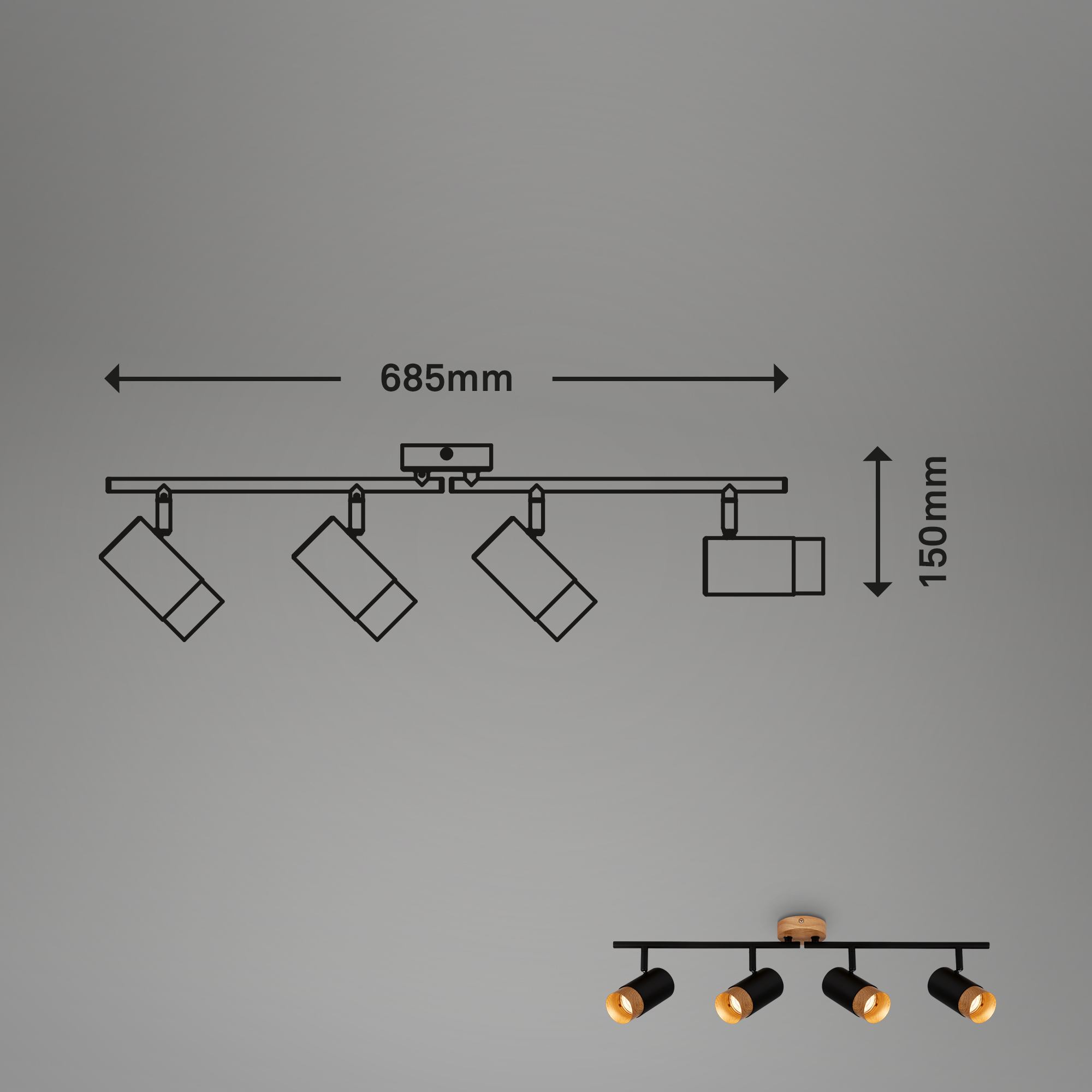 LED-Spotleuchte 'Plek' schwarz 76 x 9 x 15 cm GU10 4-flammig + product picture