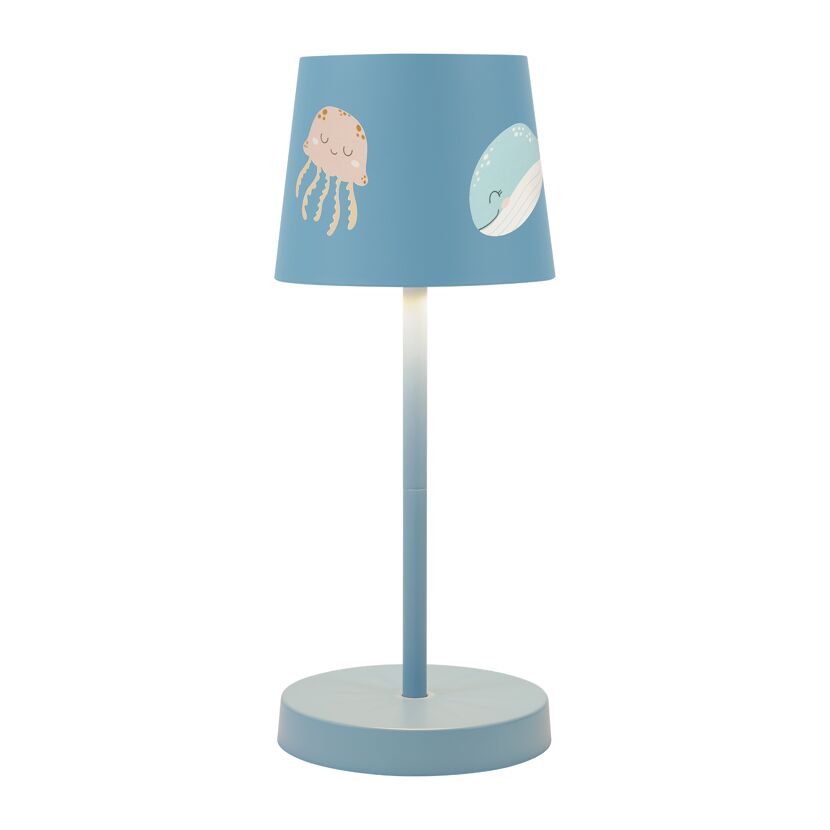 Blaue Kinder-Tischleuchte mit Wal und Qualle