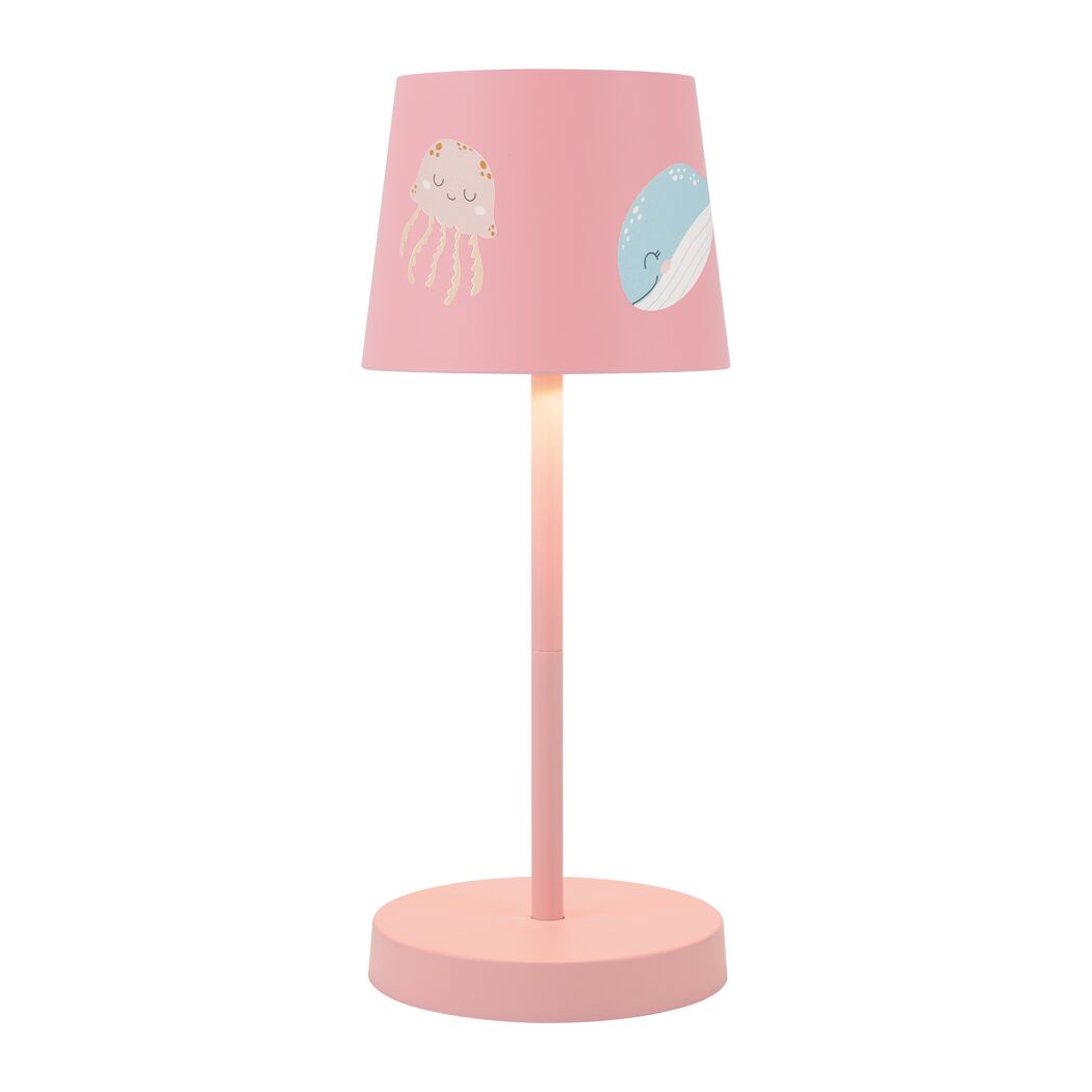 Rosa Kinder-Tischleuchte mit Wal und Qualle
