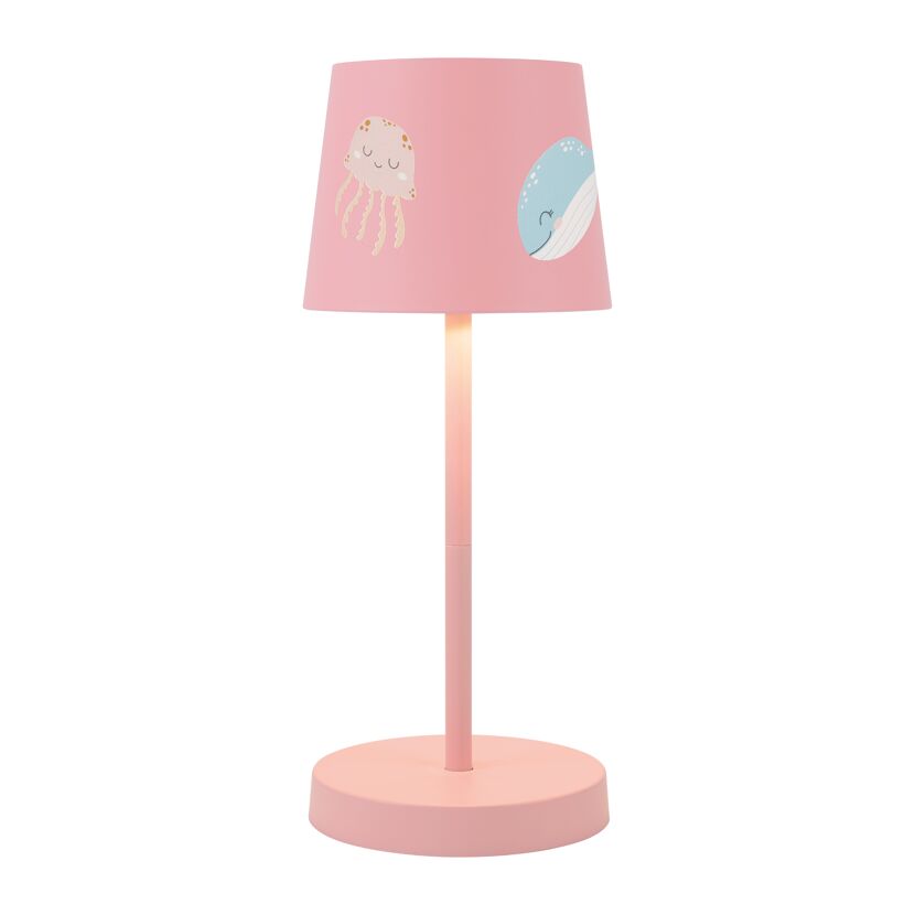 Rosa Kinder-Tischleuchte mit Wal und Qualle