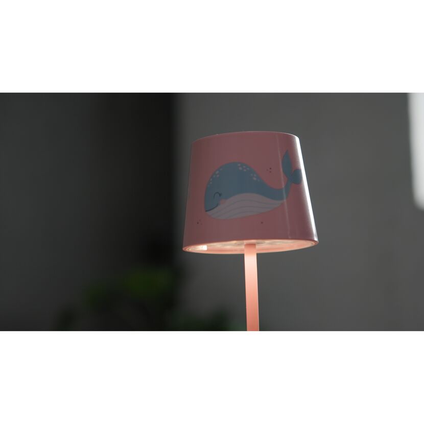 Rosa Kinder-Nachttischlampe mit Walmotiv