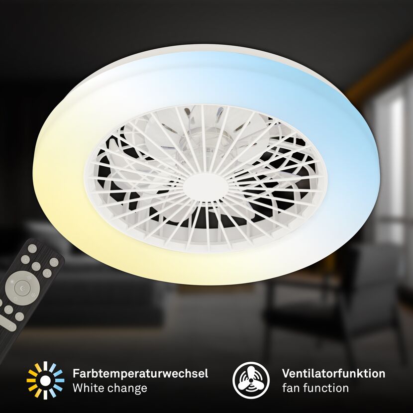 LED-Deckenleuchte mit Ventilator CCT weiß Ø 48,5 cm