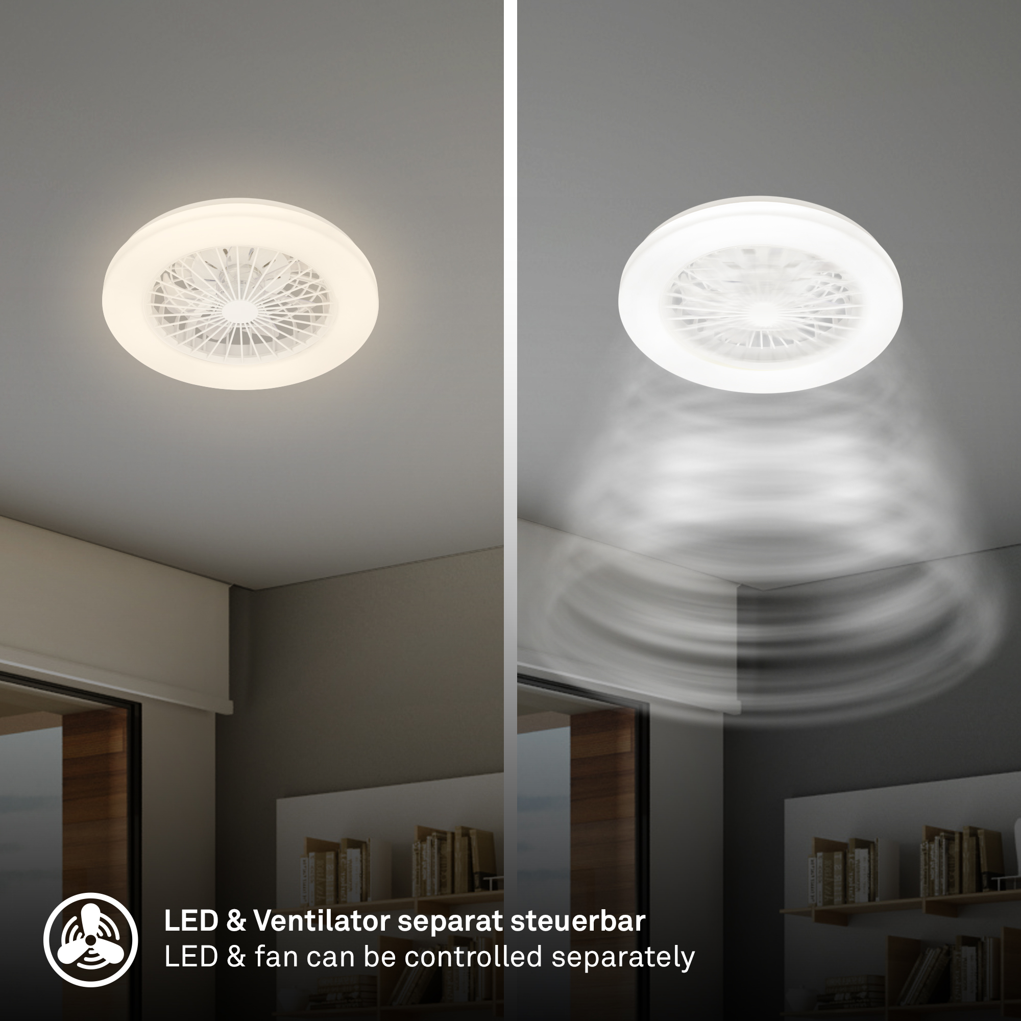 LED-Deckenleuchte mit Ventilator CCT weiß Ø 48,5 cm