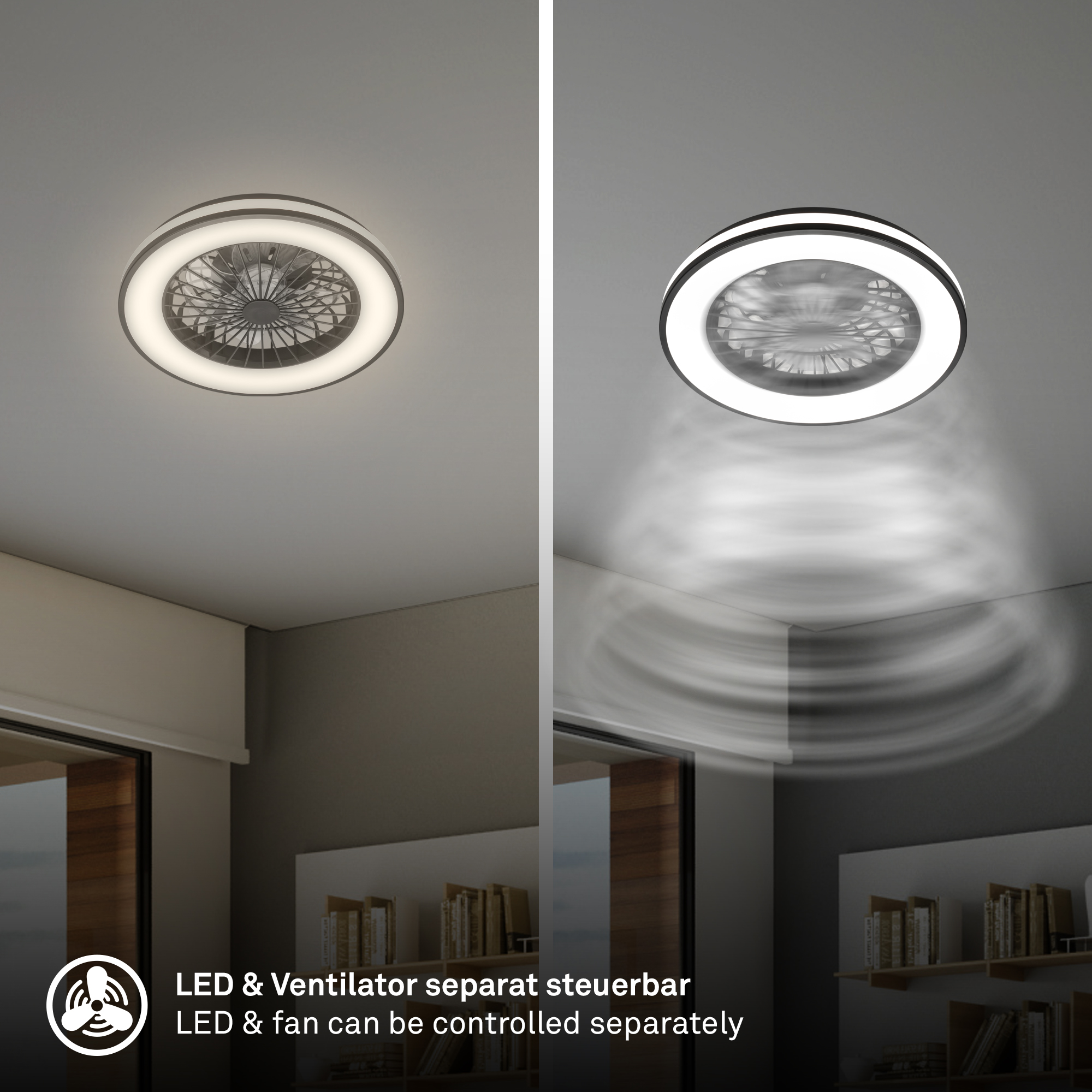 LED-Deckenleuchte mit Ventilator CCT schwarz Ø 48,5 cm