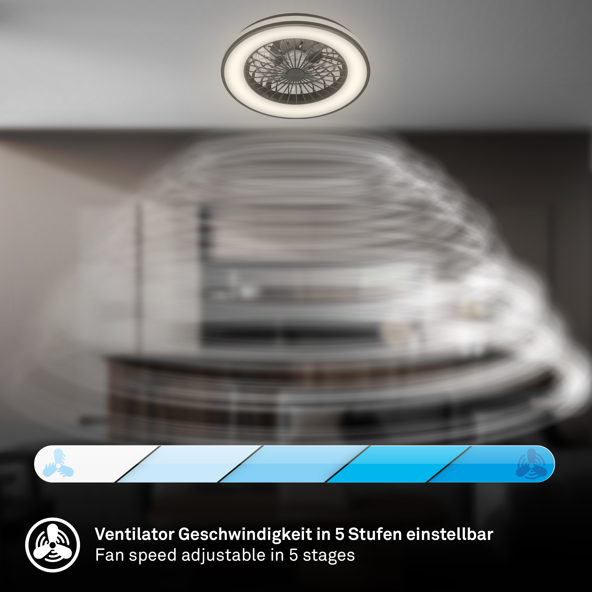 LED-Deckenleuchte mit Ventilator CCT schwarz Ø 48,5 cm