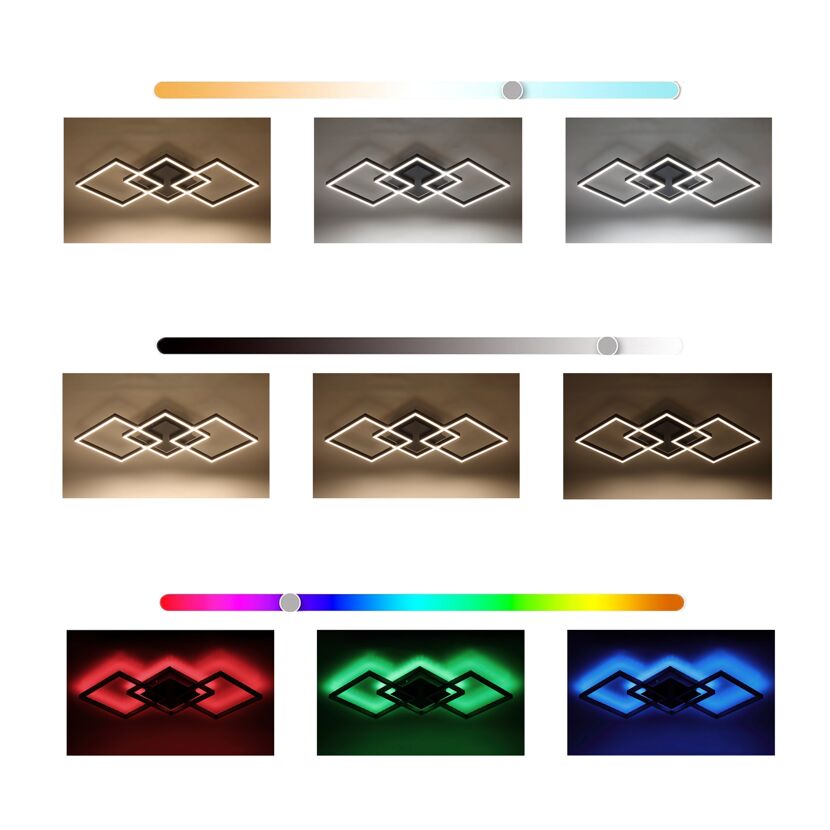 LED-Deckenleuchte mit verschiedenen Farbtemperaturen und Farben