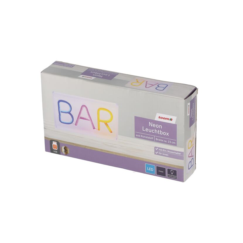 Neon-Leuchtbox "BAR" in pink und blau