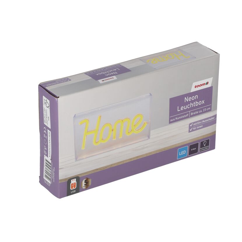 Neon-Leuchtkasten "Home" in Verpackung
