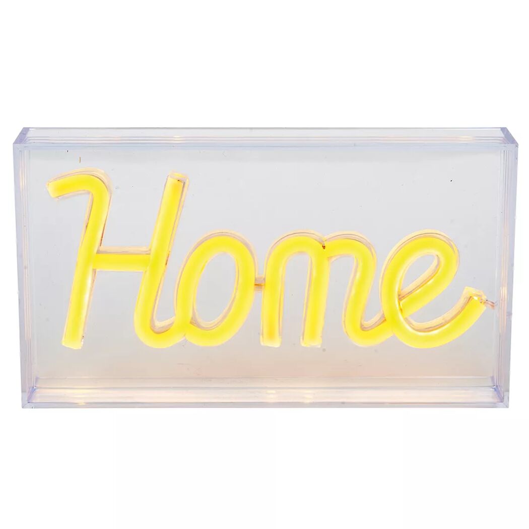 Gelbe LED-Neon-Leuchtbox mit Schriftzug 'Home'