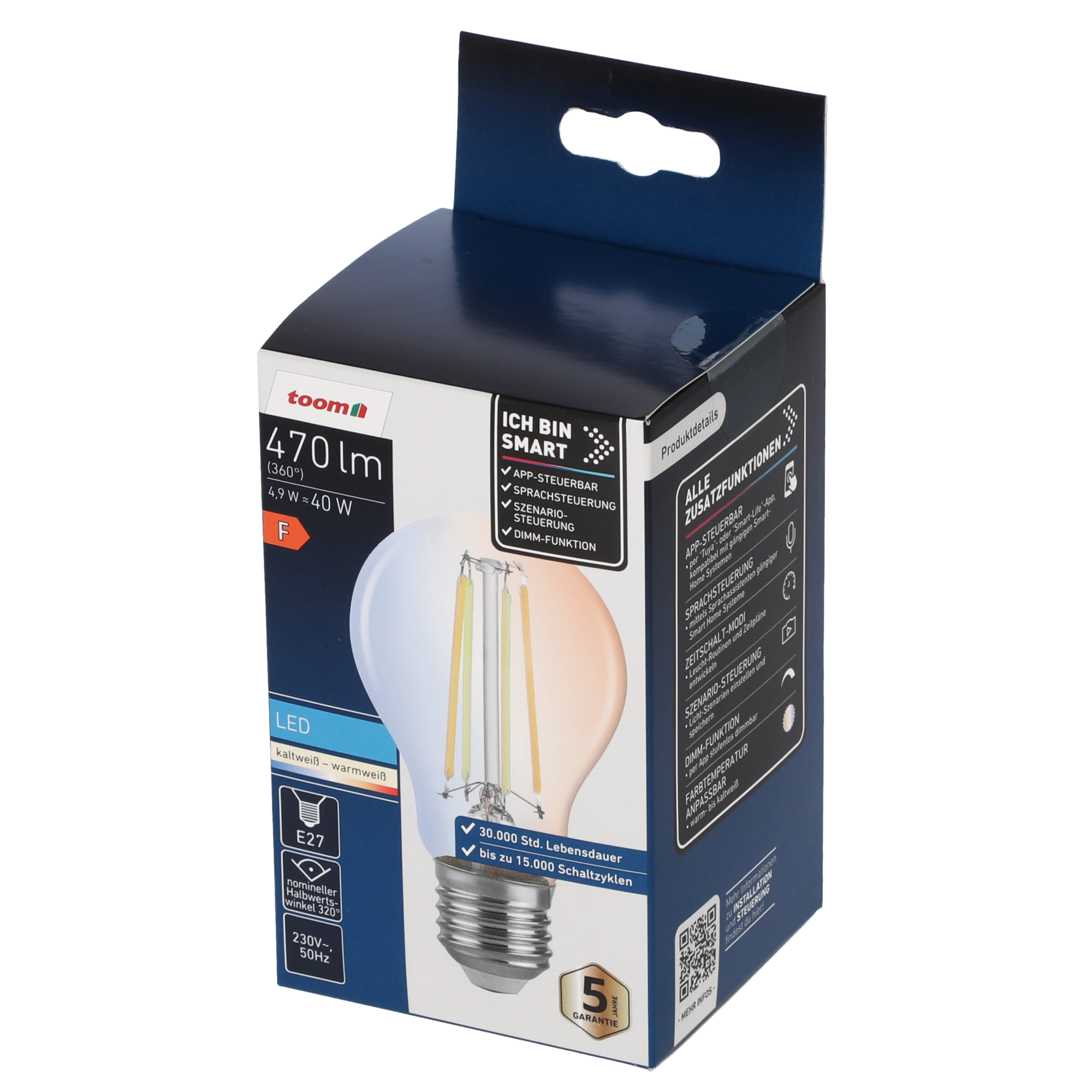 Smarte LED-Filament-Lampe E27 4,9 W 470 lm