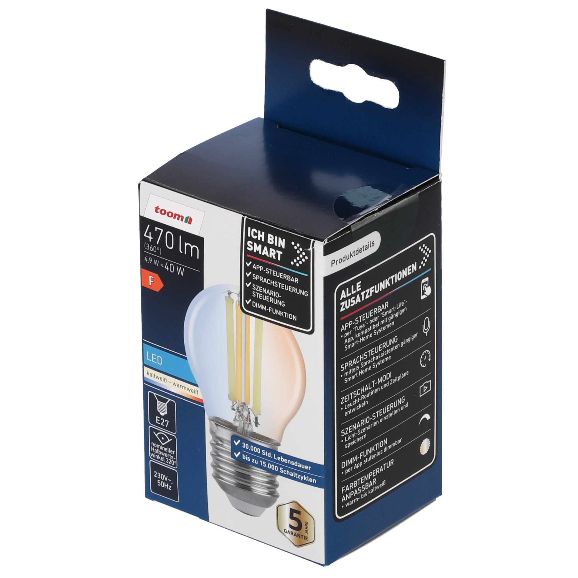 Smarte LED-Filament-Tropfenlampe E27 4,9 W 470 lm