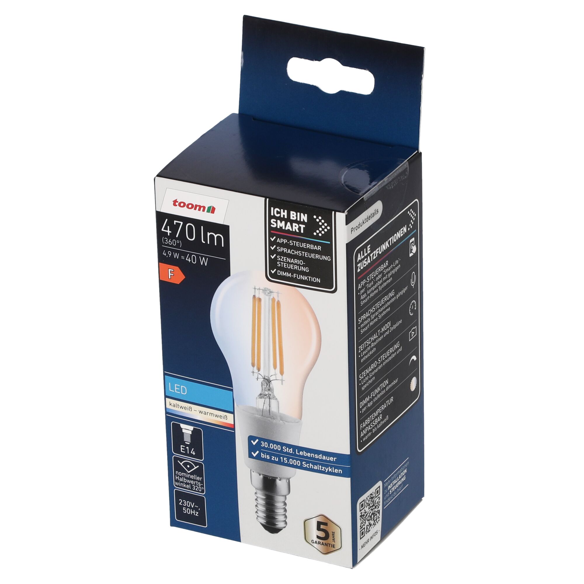 Dimmbares LED-Tropfen-Leuchtmittel E14 in Originalverpackung